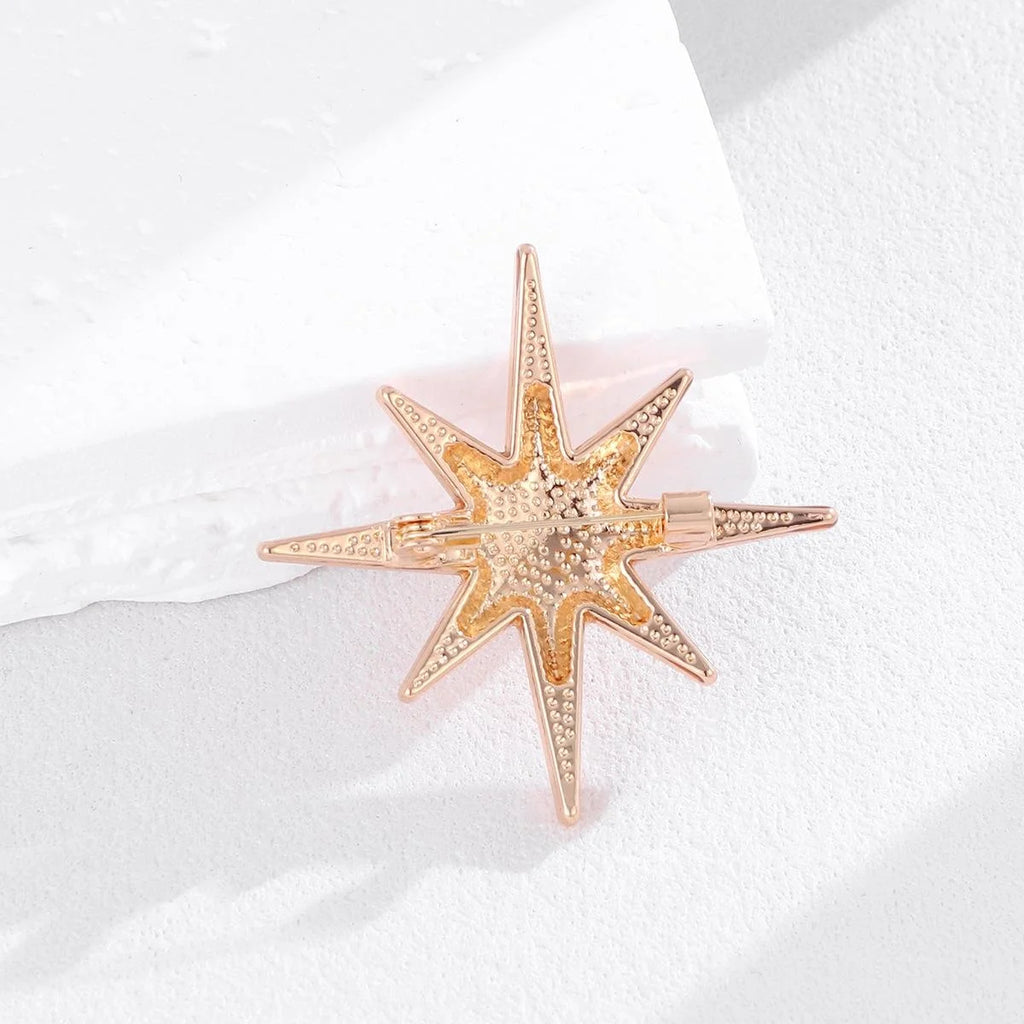 Luxury Eight Point Star Alloy Brooch, Polished Gold Irregular Lapel Pin For Women's Suit Accessory Gift