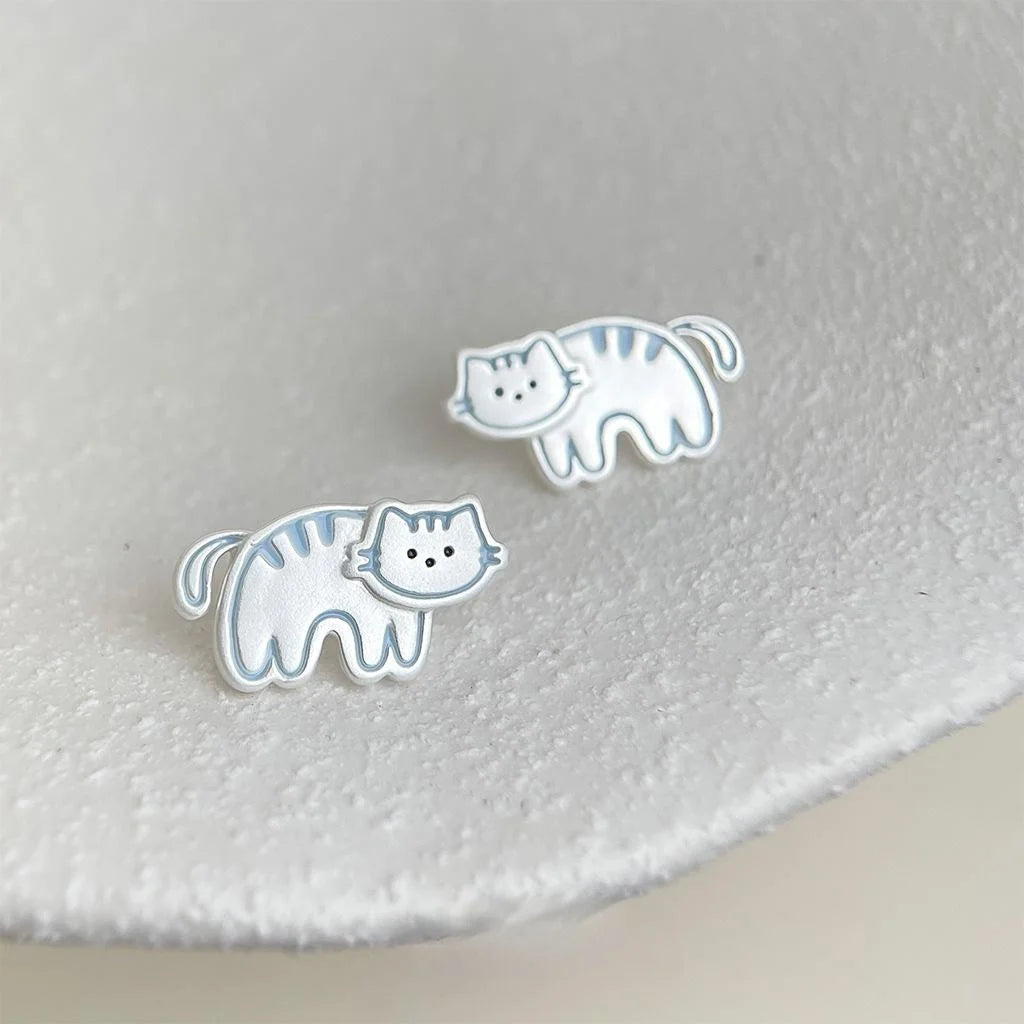 Cute Hand Painted Cat Stud Earrings Copper Sweet Girl Style Jewelry For Women