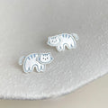 Cute Hand Painted Cat Stud Earrings Copper Sweet Girl Style Jewelry For Women