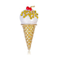 Cute Rhinestone Enamel Ice Cream Cone Brooch With Cherry, Gold Alloy Lapel Pin Corsage Gift