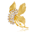 Elegant Gold Alloy Leaf Flower Brooch With Clear Rhinestones, Women's Lapel Pin Corsage Gift