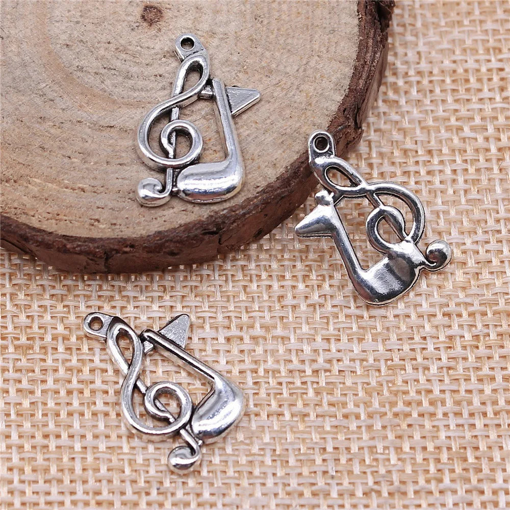 21x13mm 1.1g Antique Silver Zinc Alloy Music Note Charm Pendant for DIY Bracelet Necklace Making