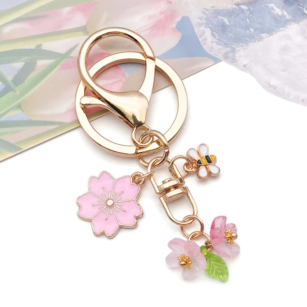 Colorful Glass Sakura Flower Bead Charm Pendant for DIY Beaded Bracelet Keychain Making