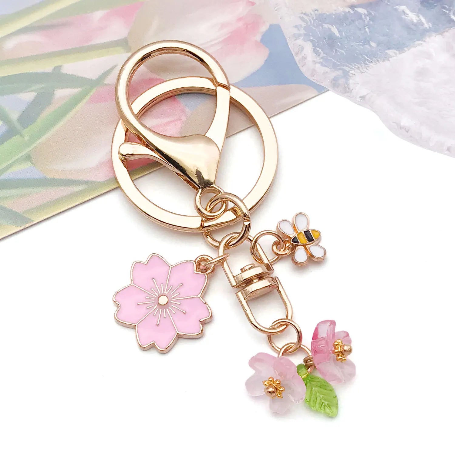 Colorful Glass Sakura Flower Bead Charm Pendant for DIY Beaded Bracelet Keychain Making
