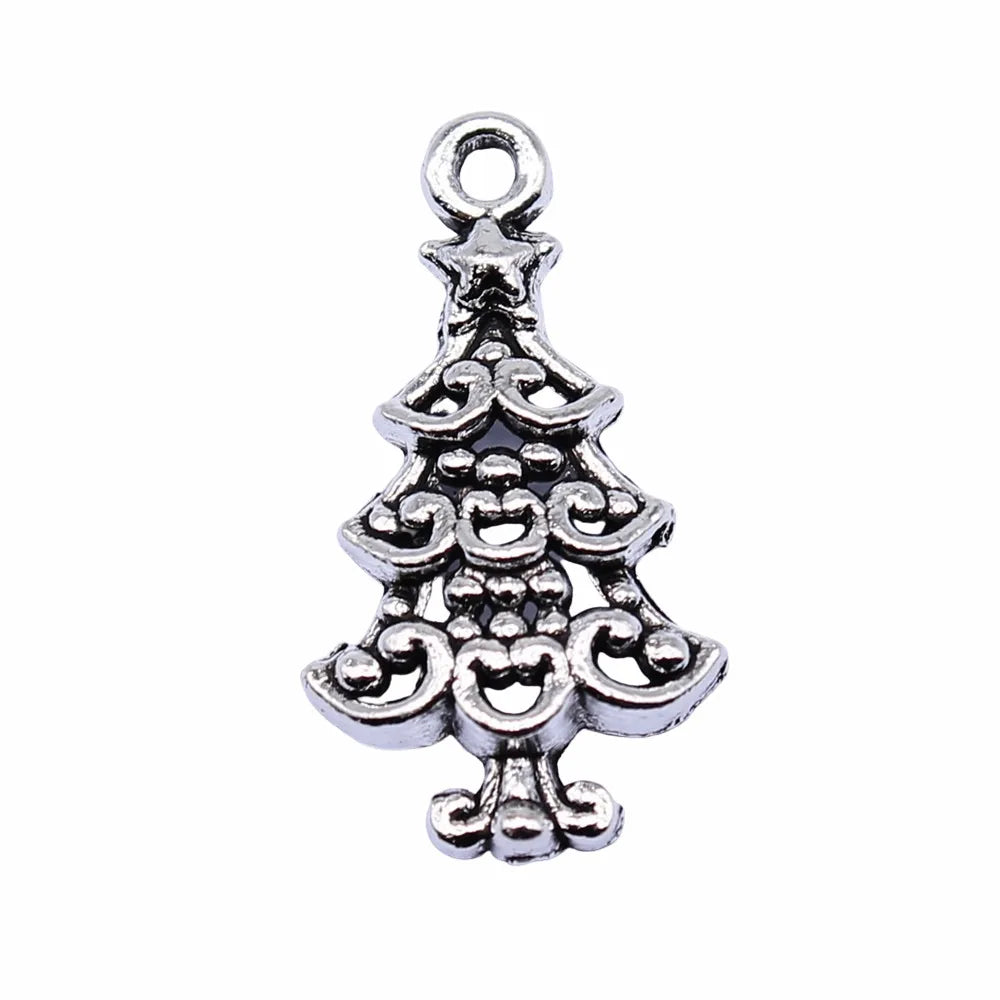 23x13mm 0.85g Antique Silver Zinc Alloy Christmas Tree Charm Pendant for DIY Necklace Jewelry Making