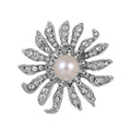 Luxury Sunflower Pearl Rhinestone Brooch Pin, Silver Alloy Crystal Lapel Corsage Suit Accessory Gift