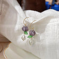 Handmade Forest Style Glass Crystal Freshwater Pearl Lotus Pod Floral Drop Earrings
