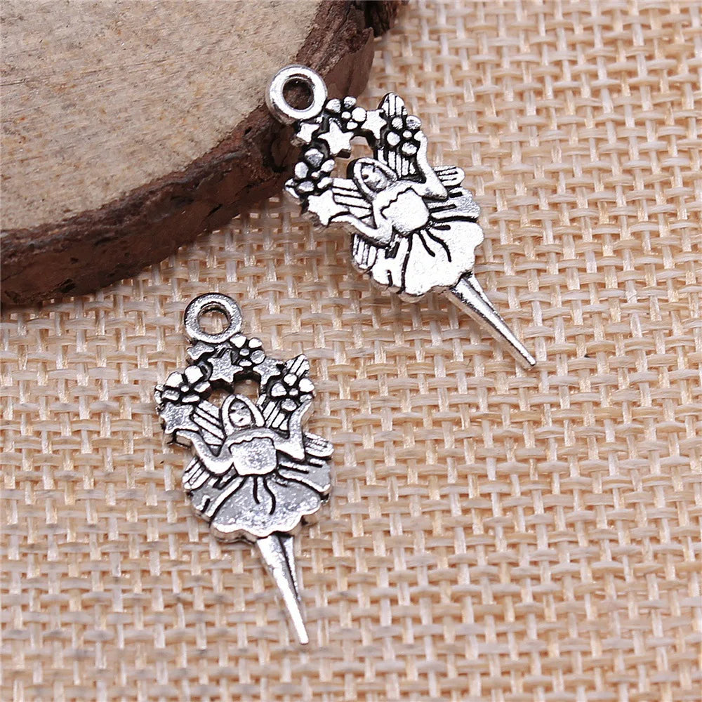 26x11mm 1.1g Antique Silver Zinc Alloy Star Angel Charm Pendant for DIY Jewelry and Craft Making