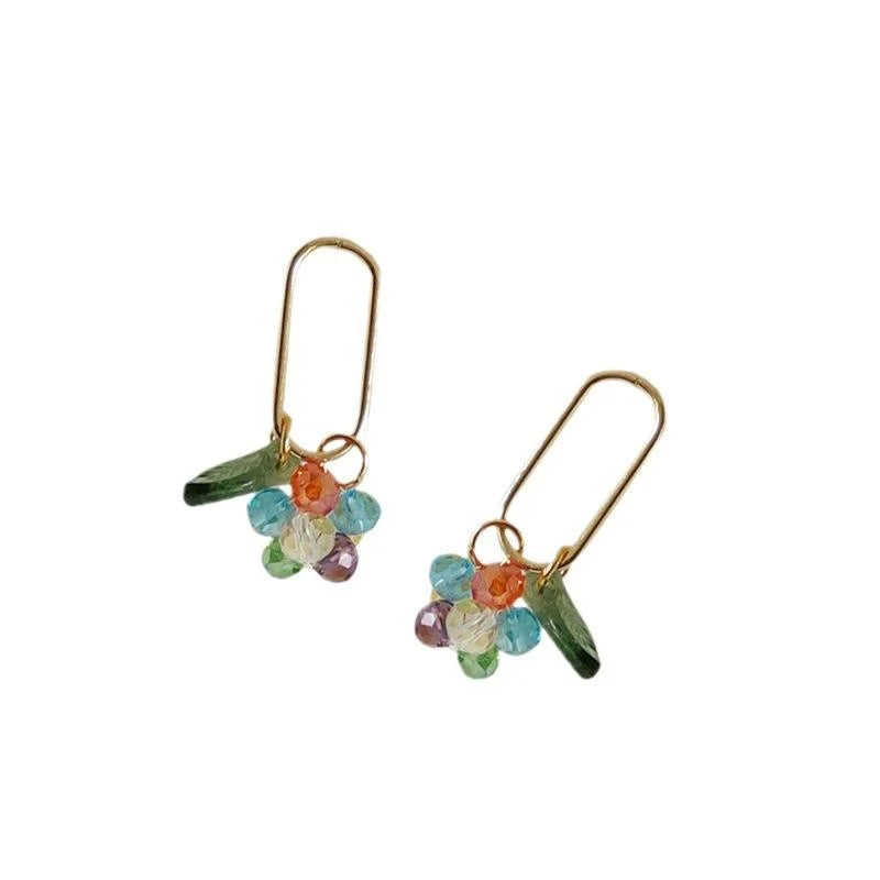 Sweet Floral Glass Crystal Beaded Drop Earrings With 14K Plated