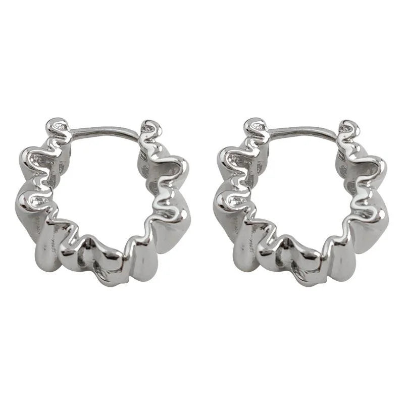 Sweet Cool Copper Irregular Geometric Round Pleated Drop Earrings For Women Jewelry