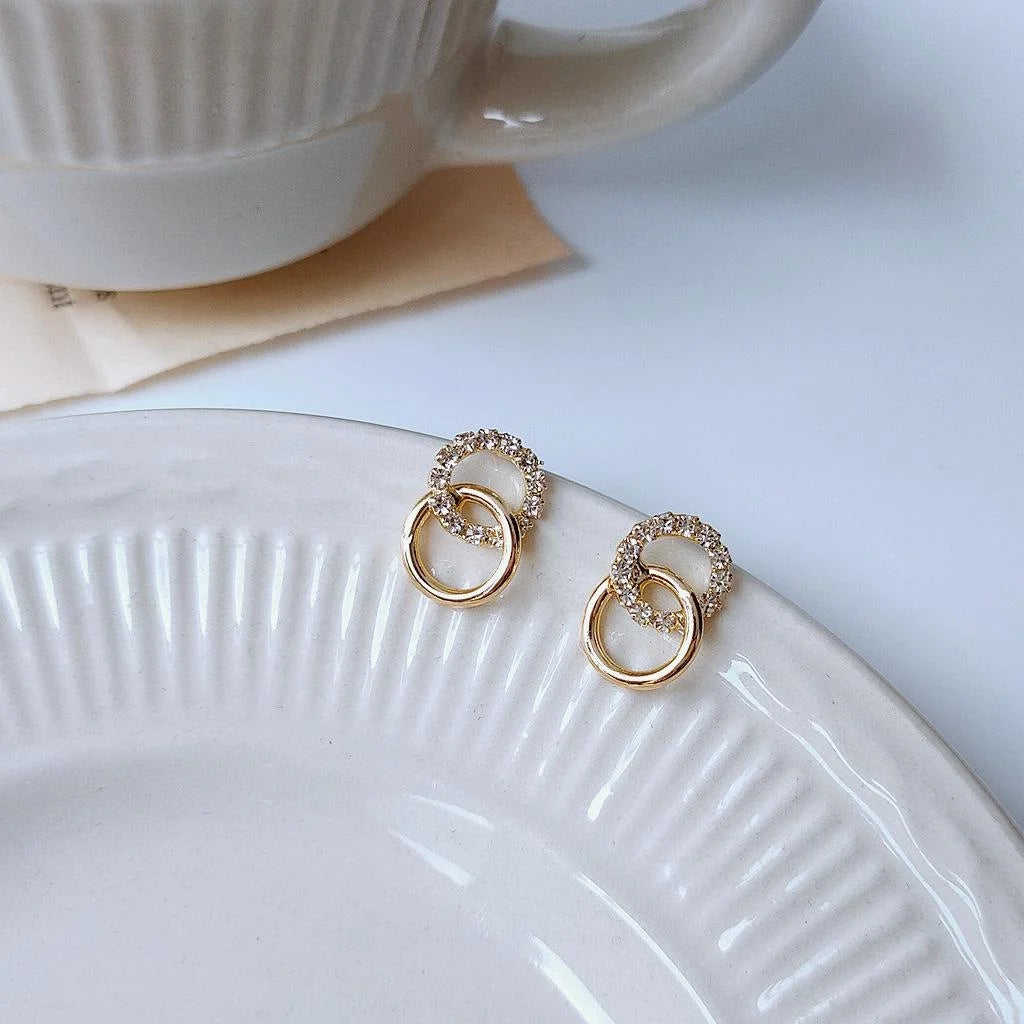 14K Gold Plated Copper Cross Rhinestone Stud Earrings Korean Light Luxury Jewelry