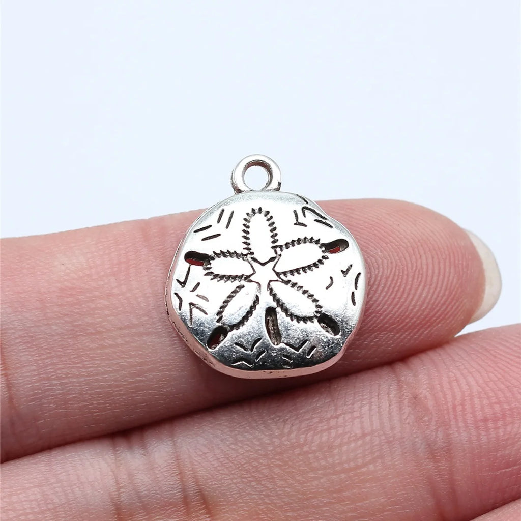 18x16mm 1.8g Antique Silver Zinc Alloy Sand Dollar Charm Pendant for Ocean Theme DIY Jewelry Making