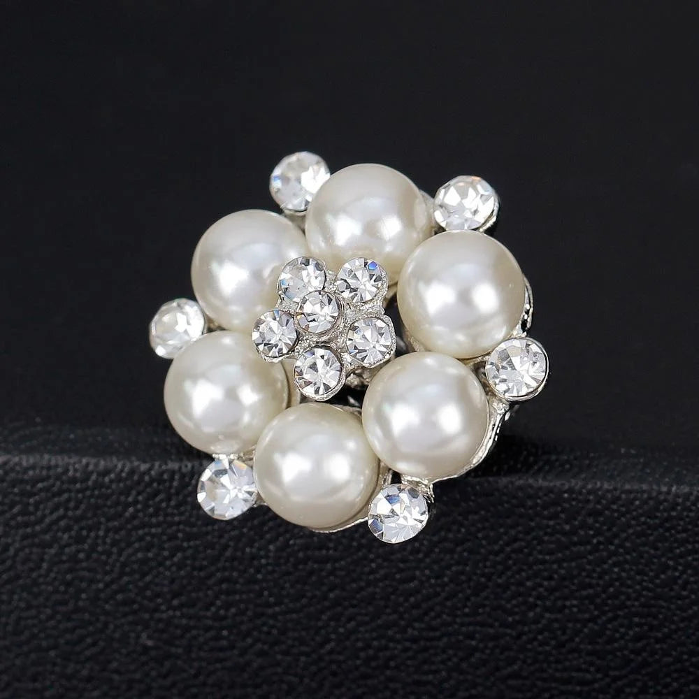 Elegant Pearl Cluster Brooch With Sparkling Rhinestones, Luxury Floral Lapel Pin Corsage For Suit Gift