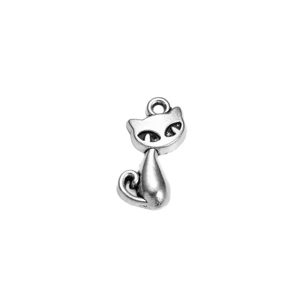 17x9MM Antique Silver Zinc Alloy Cat Charm Pendant for DIY Necklace Bracelet Jewelry Making