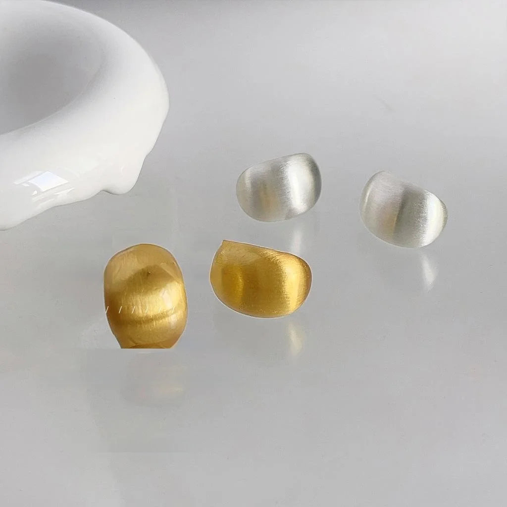 Brushed Texture 14K Plated Copper Oval U Shape Stud Earrings Elegant Minimalist Jewelry