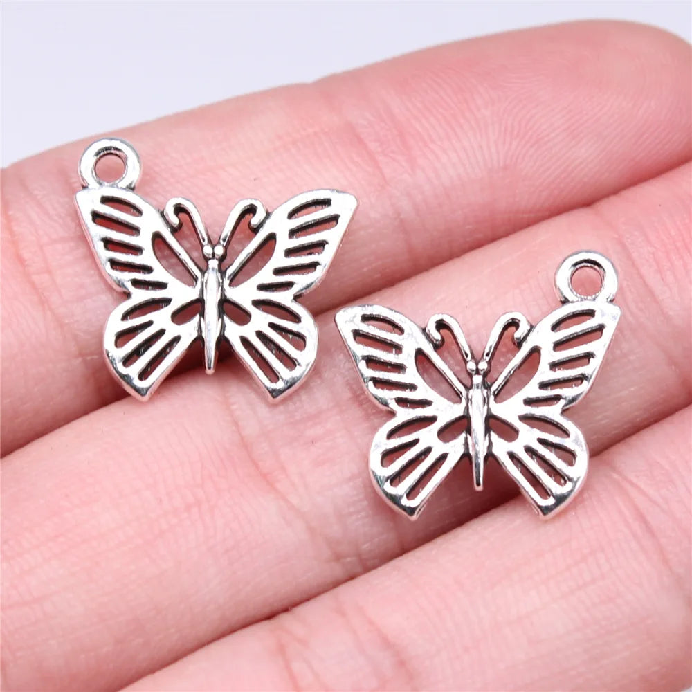 19x18mm 1.34g Antique Silver Zinc Alloy Hollow Butterfly Charm Pendant for DIY Necklace Bracelet Making