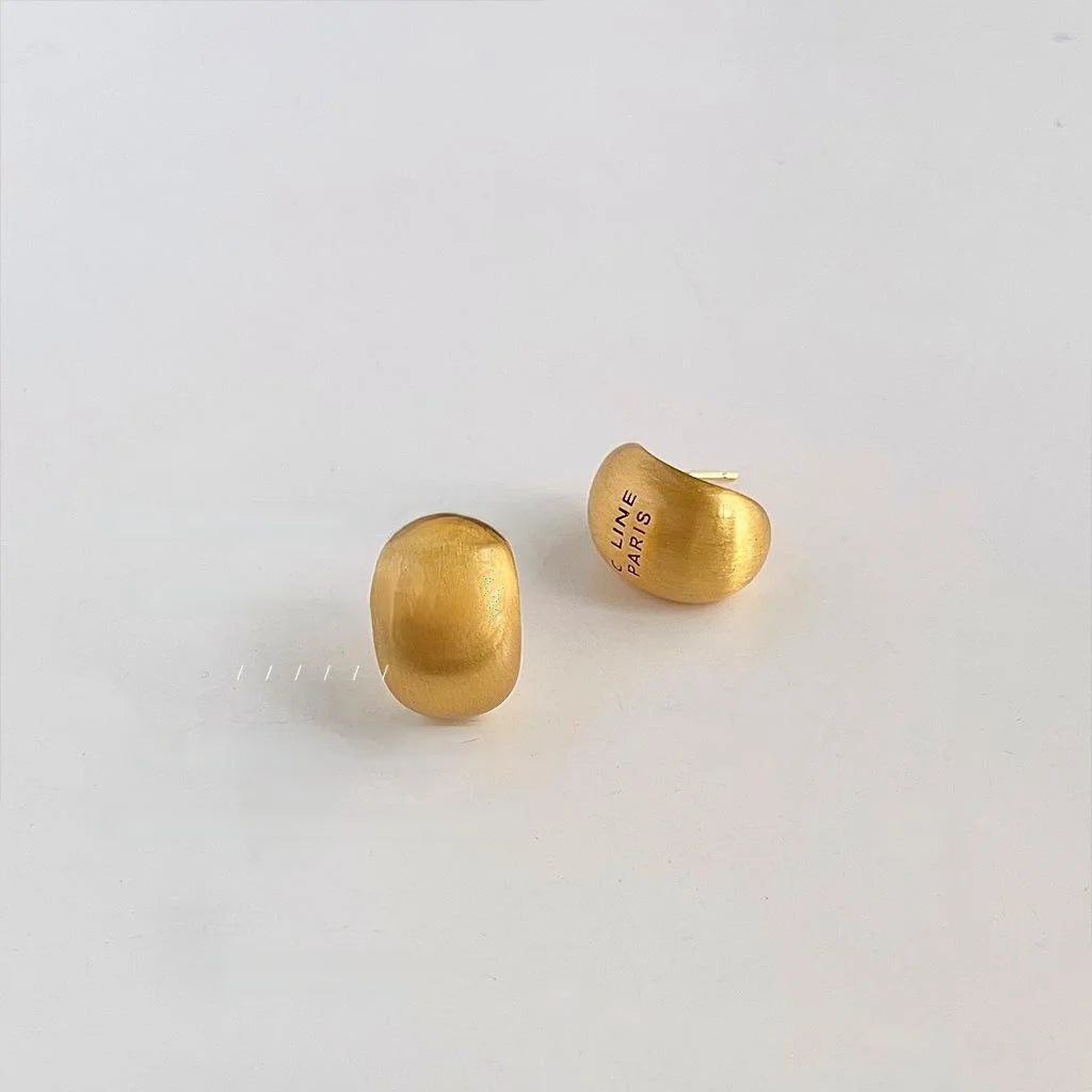 Light Luxury 14K Plated Copper Oval Geometric Stud Earrings With Matte Brushed Finish
