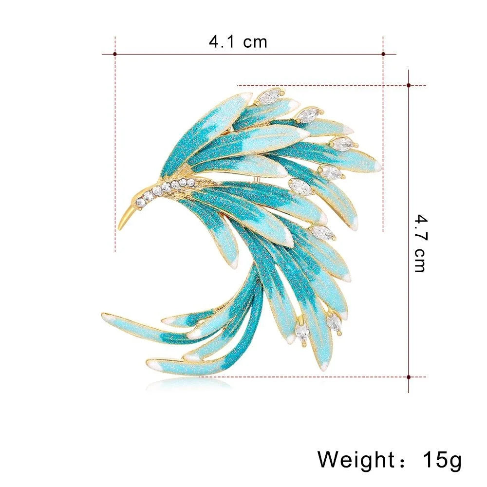 Elegant Chinese Phoenix Feather Brooch With Blue Enamel And Rhinestones, Luxury Lapel Pin Suit Accessory Gift
