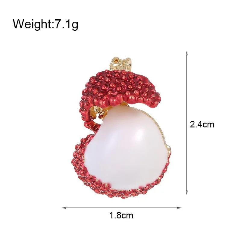 Elegant Red Enamel Lychee Fruit Brooch With Alloy Gold Tone Open Design, Cute Lapel Pin Corsage Gift
