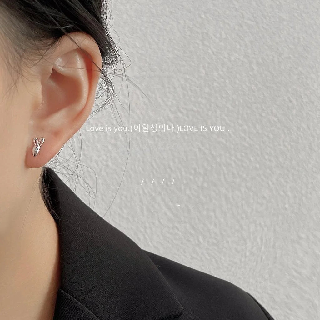 Cute Asymmetric Hollow Carrot Rabbit Copper Mini Stud Earrings For Girls