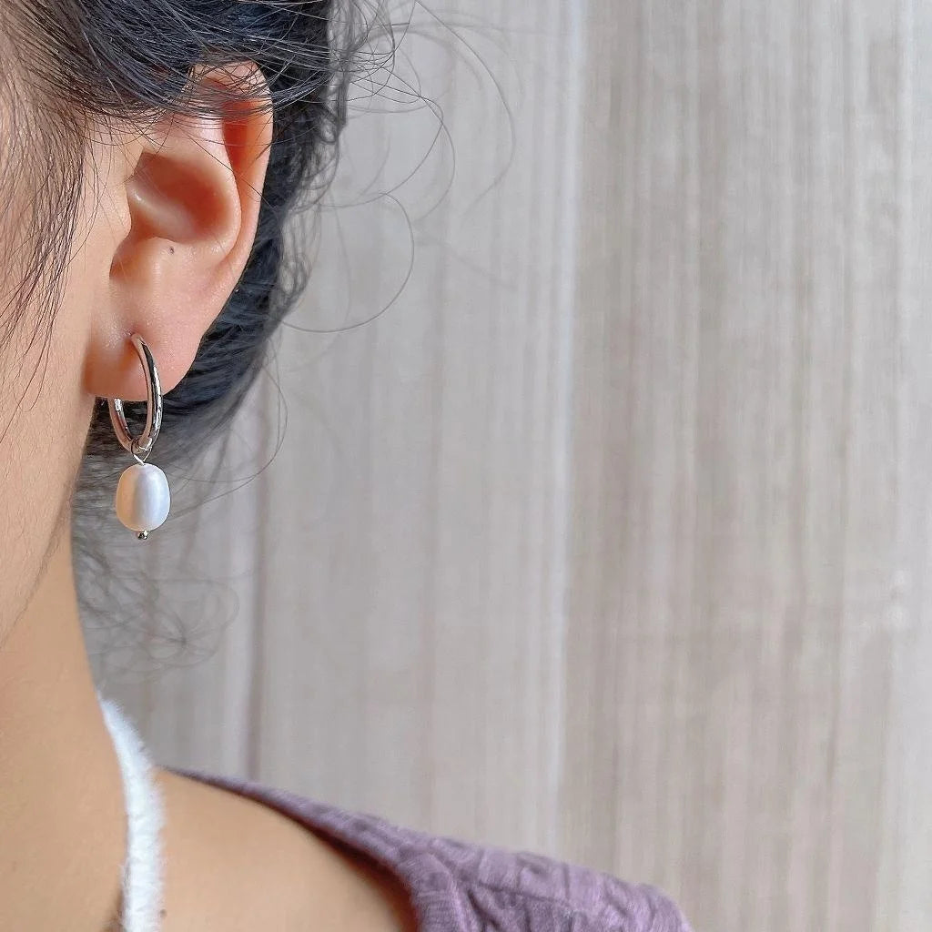 Handmade Silver Tone Copper Freshwater Pearl Round Drop Earrings For Women