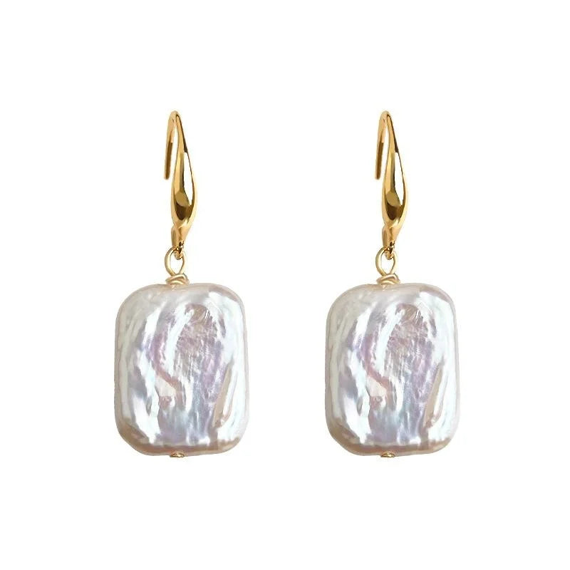 Irregular Baroque Freshwater Pearl Geometric Square Drop Earrings Light Luxury Old Money Style
