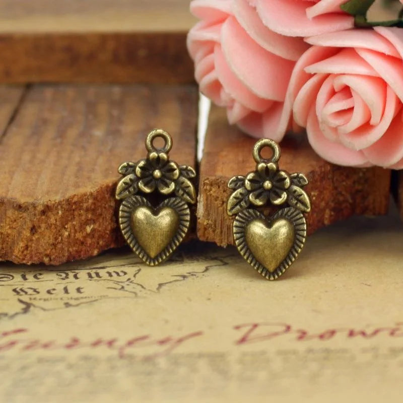 18x11MM Antique Silver Zinc Alloy Flower Heart Charm Pendant for DIY Necklace Bracelet Jewelry Making