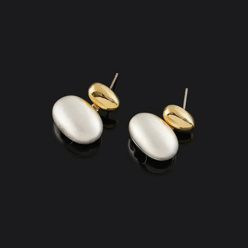Elegant Gold Silver Two Tone Alloy Oval Bean Metal Ball Spiral Stud & Clip On No Piercing Dangle Drop Earrings