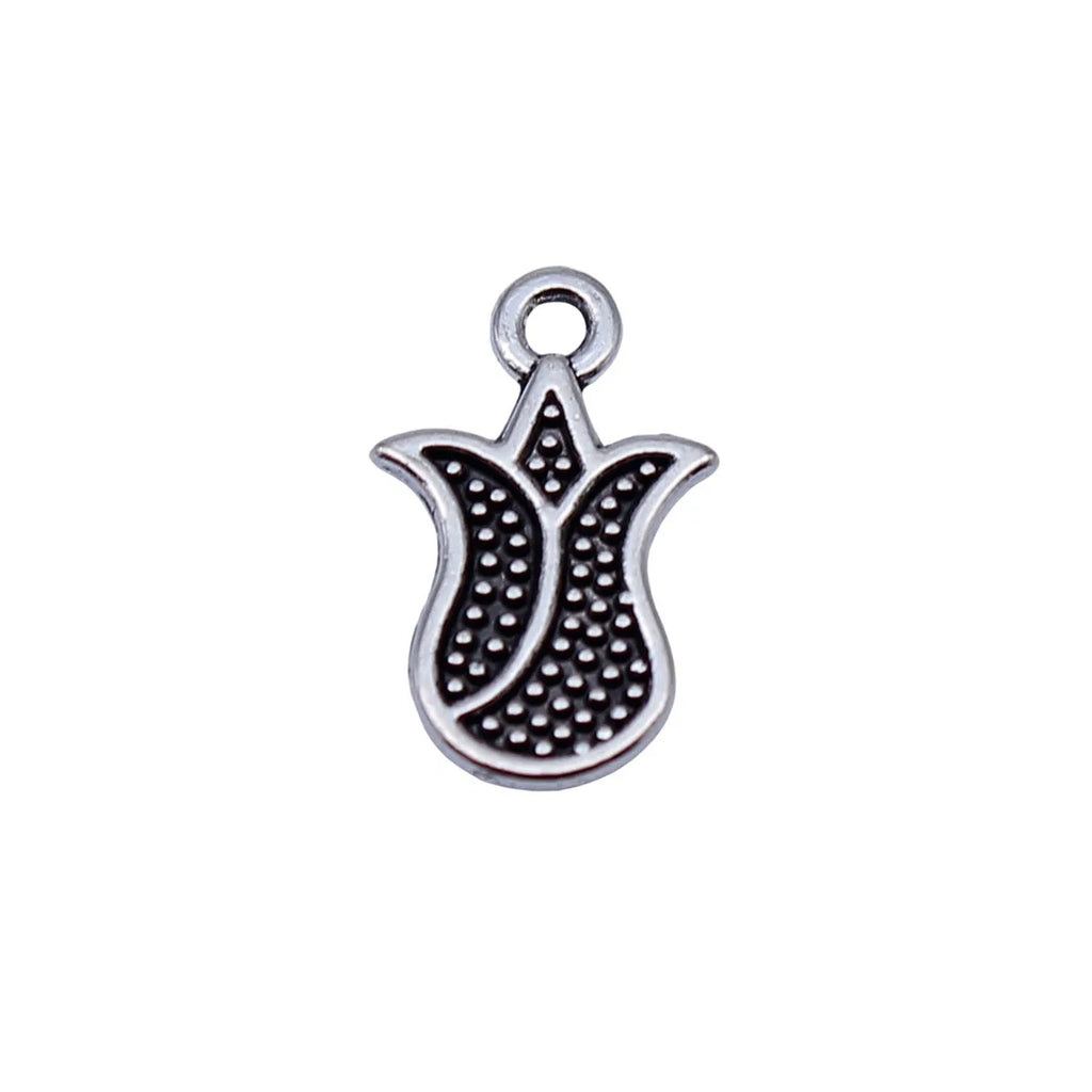 14x8.6mm 0.37g Antique Silver Zinc Alloy Flower Charm Pendant for Necklace Bracelet DIY Jewelry