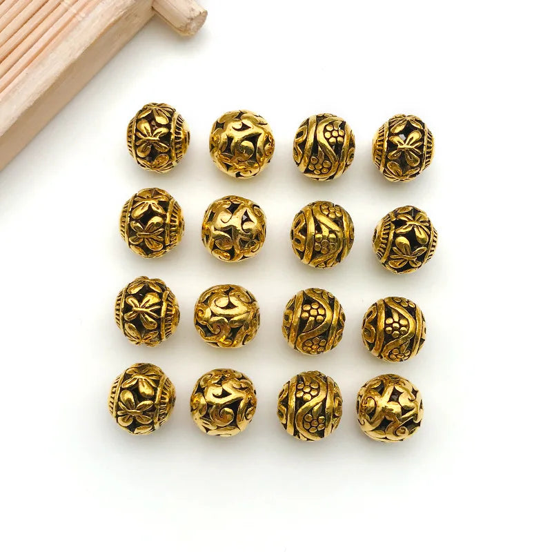 Antique Gold Zinc Alloy Round Butterfly Flower Spacer Beads for DIY Bracelet Jewelry Making
