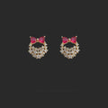 Sweet Princess Copper Micro Pave Zircon Bow Handbag Stud Earrings Rose Red Luxury Jewelry