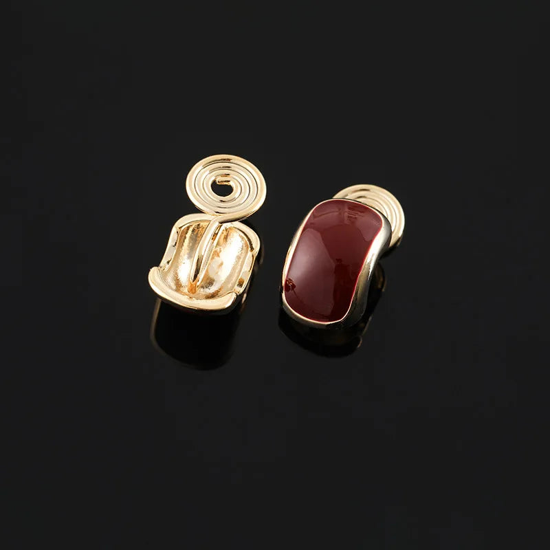 Elegant Red Enamel Geometric Rectangle Alloy Stud & Clip On No Piercing Minimalist Earrings