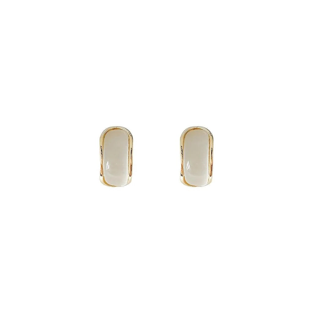 14K Plated Copper Crescent Moon Glass Cat Eye Stone Stud Earrings Elegant Geometric Jewelry
