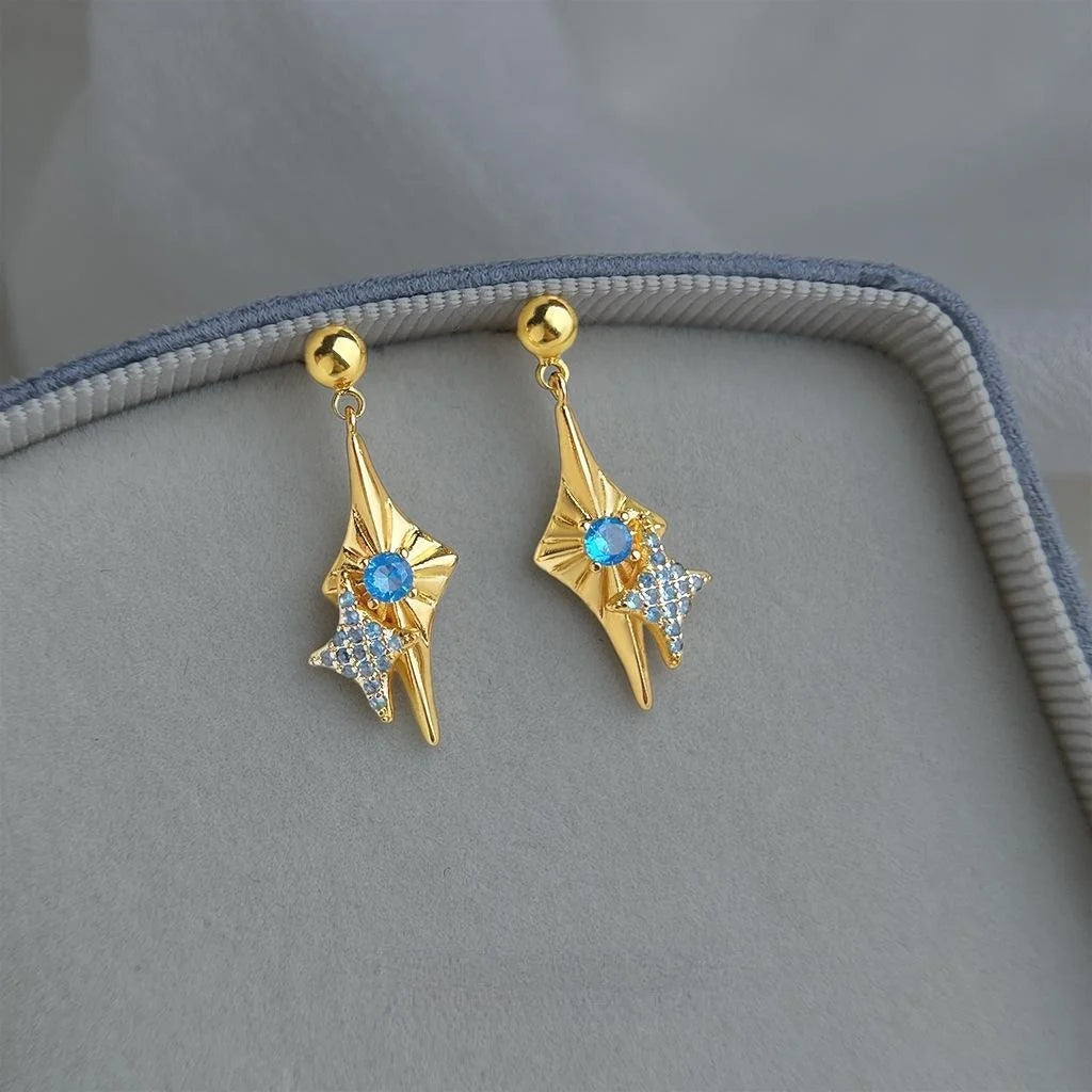 Eco Copper Six And Eight Point Star Drop Earrings Original Luxury Niche Fashion Jewelry