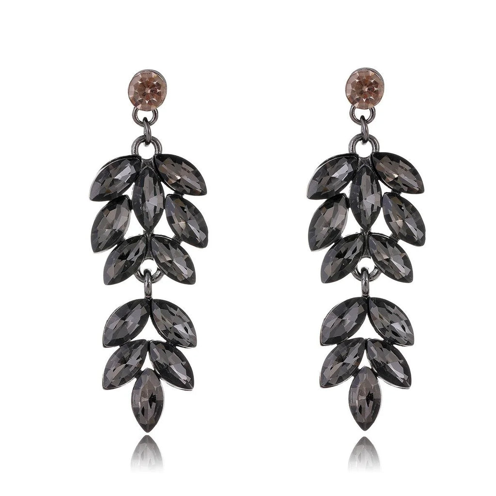 Elegant Long Drop Earrings With Champagne Crystal Leaf Rhinestones For Women Wedding Party Banquet Gift