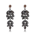 Elegant Long Drop Earrings With Champagne Crystal Leaf Rhinestones For Women Wedding Party Banquet Gift