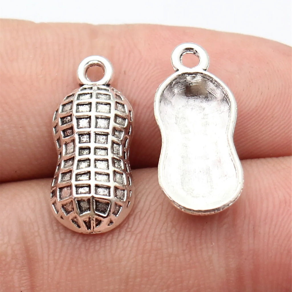 22x9.5mm 1.3g Antique Silver Zinc Alloy Peanut Charm Pendant for DIY Bracelet Necklace Making