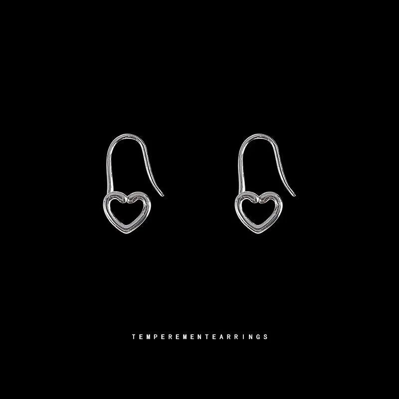 Minimalist Silver Tone Copper Hollow Heart Drop Earrings For Women, Commuter Versatile Jewelry