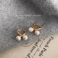 French Vintage Cross Rope Knot Pearl Stud Earrings Copper Geometric Round Commuter Jewelry