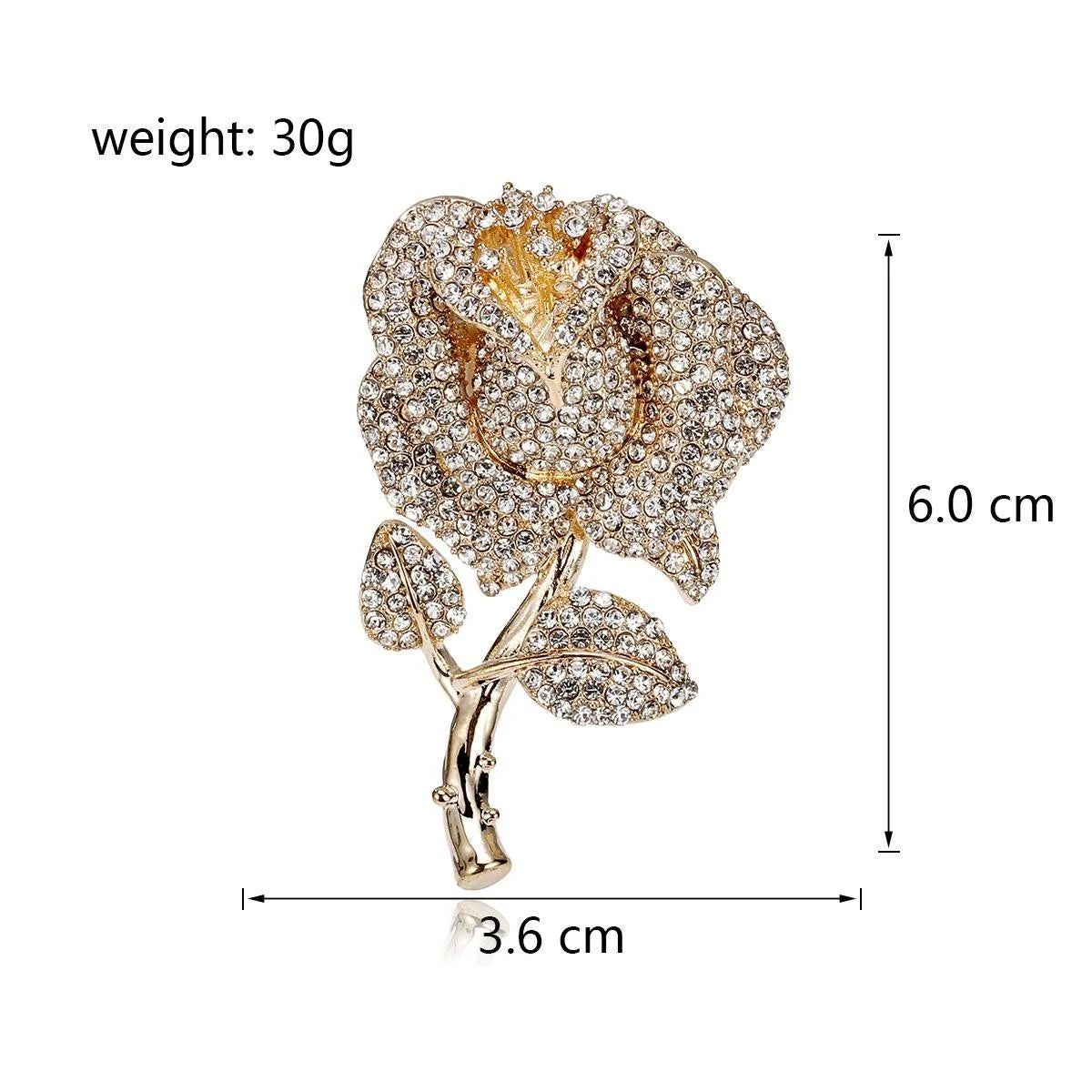 Elegant Rhinestone Rose Flower Brooch Gold Alloy Lapel Pin Corsage For Women's Suit Accessory Gift