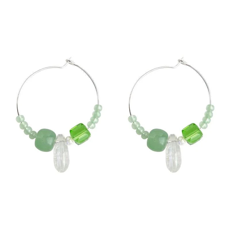 Forest Fairy Green Aventurine Glass Crystal Round Geometric Drop Earrings
