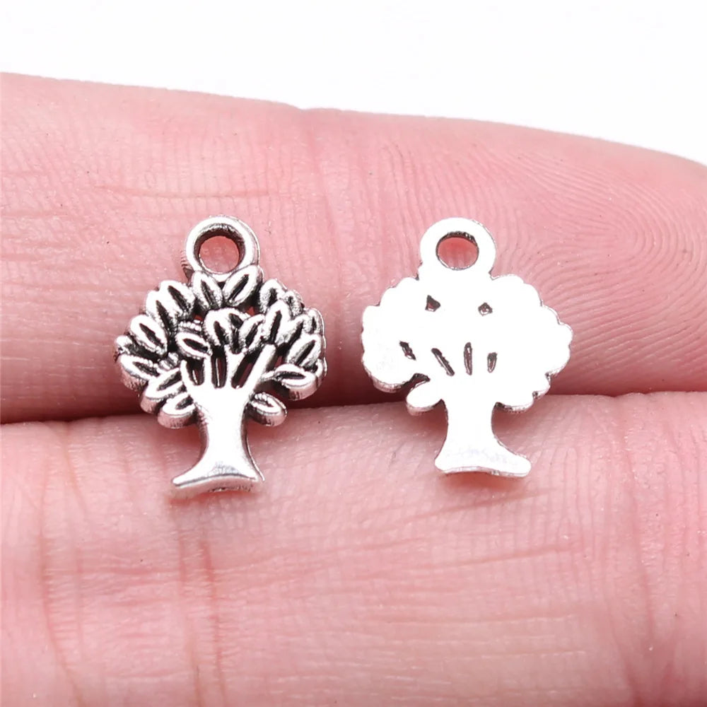 15x11mm 0.68g Antique Silver Zinc Alloy Tree Charm Pendant for Handmade DIY Necklace Jewelry Making