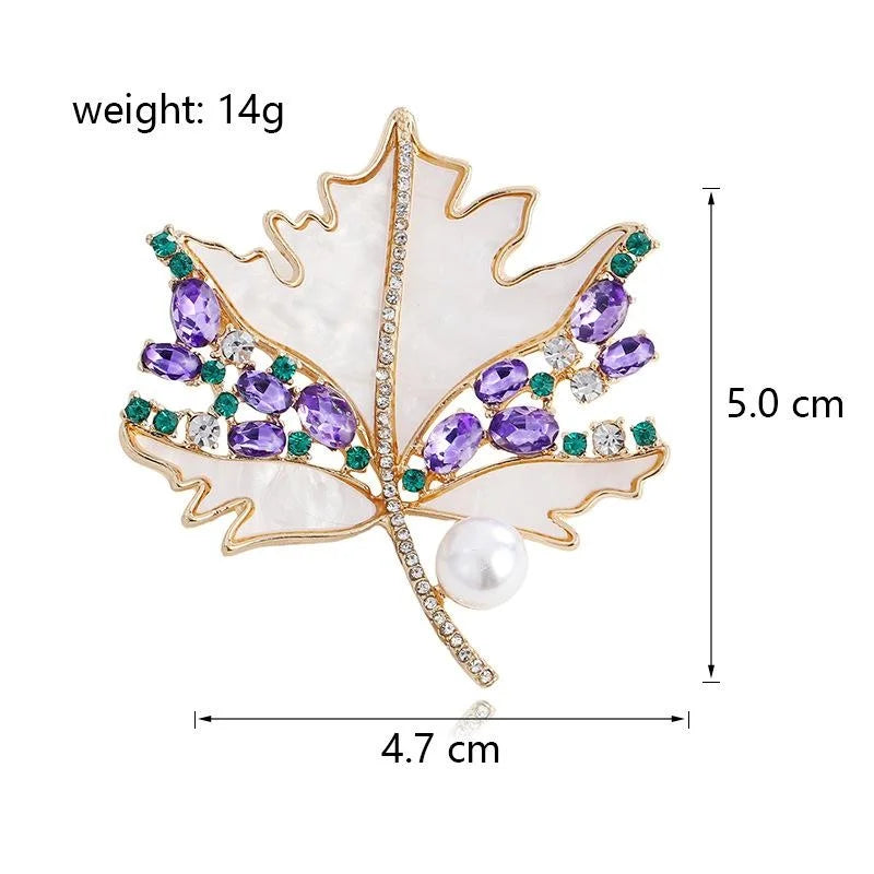 Luxury Maple Leaf Brooch With Mother Of Pearl, Rhinestone And Faux Pearl Corsage Lapel Pin Suit Accessory