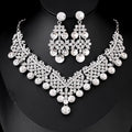Luxury Red Crystal Rhinestone Alloy Necklace And Earrings Jewelry Set, Elegant Bridal Jewelry For Wedding Banquet