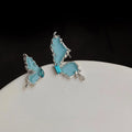 Asymmetric Blue Enamel Liquid Butterfly Copper Stud Earrings Sweet Cool Silver Plated Pin Jewelry
