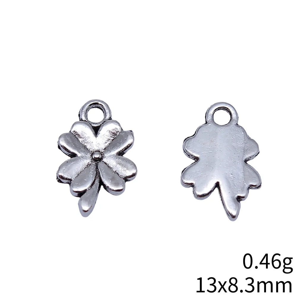 13x8.3mm 0.46g Antique Silver Zinc Alloy Four Leaf Clover Charm Pendant for DIY Bracelet Jewelry Making