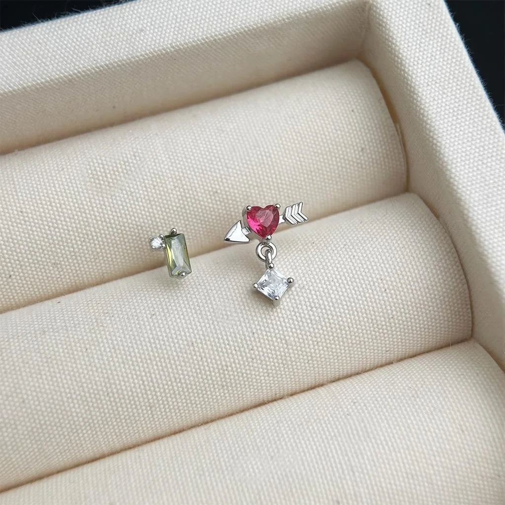 14K Plated Copper Micro Pave Zircon Tiny Stud Earrings Minimalist Geometric Daily Jewelry
