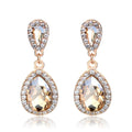 Elegant Champagne Crystal Teardrop Dangle Earrings With Rhinestone Halo For Wedding Party Gift