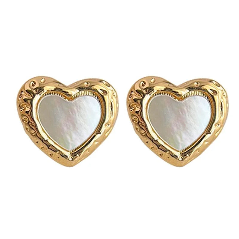 14K Gold Plated Copper Heart Shell Stud Earrings Simple Sweet Versatile Daily Jewelry