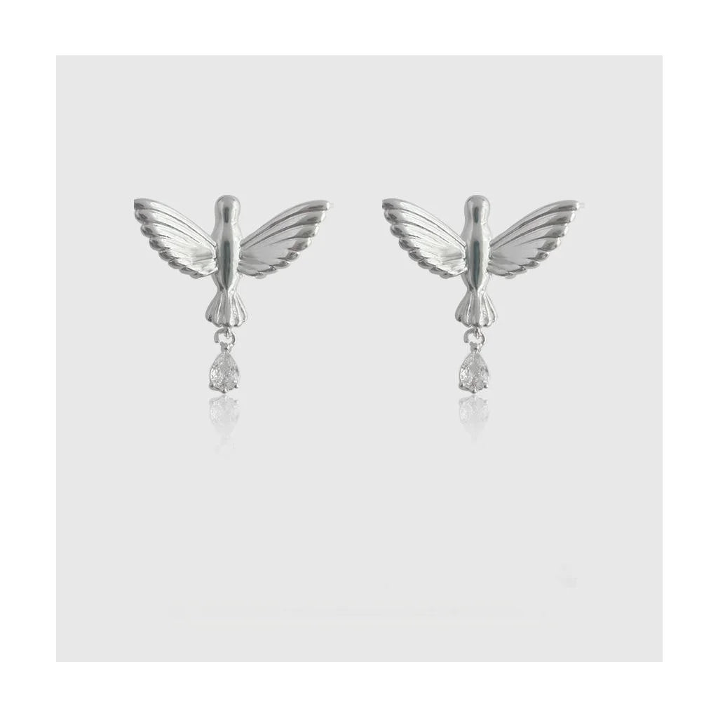 Original Designer Copper Zircon Bird Stud Earrings, Niche Style Jewelry